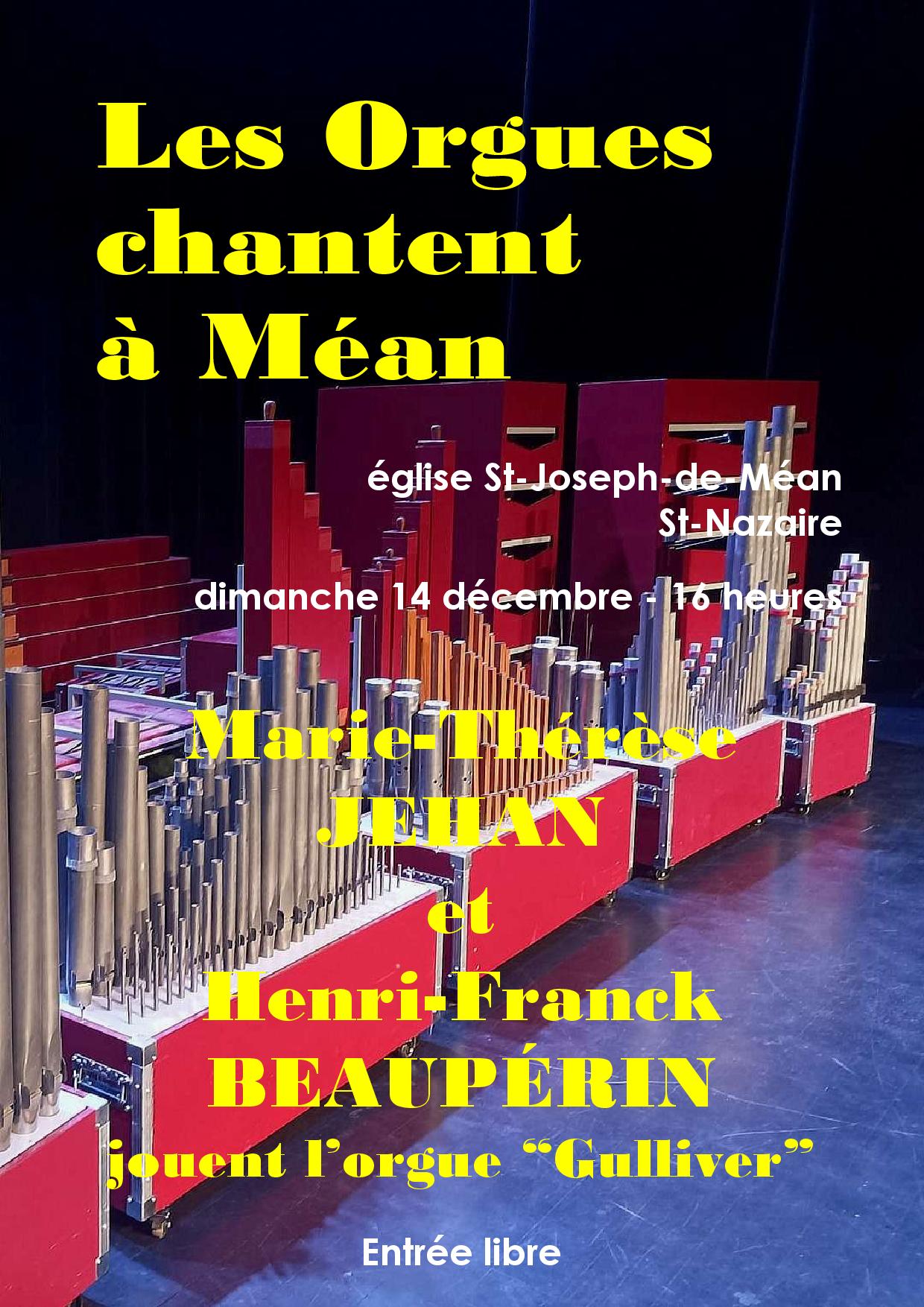 Concert d&rsquo;orgue à l&rsquo;église Saint-Joseph de Méan le dimanche 14 décembre à 16h