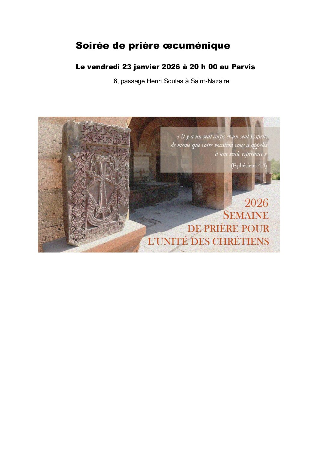 Soirée prière œcuménique le 23 janvier