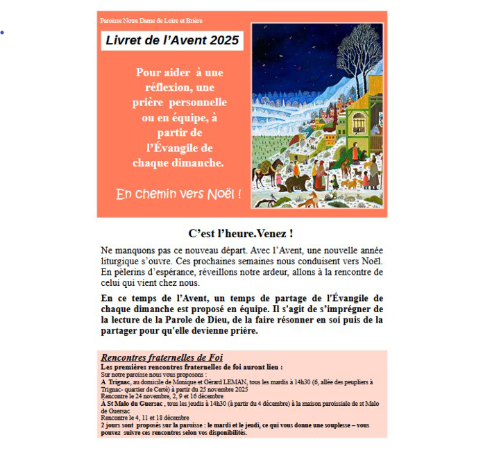 Rencontres fraternelles de Foi : à Trignac les mardis et à Saint Malo les jeudis