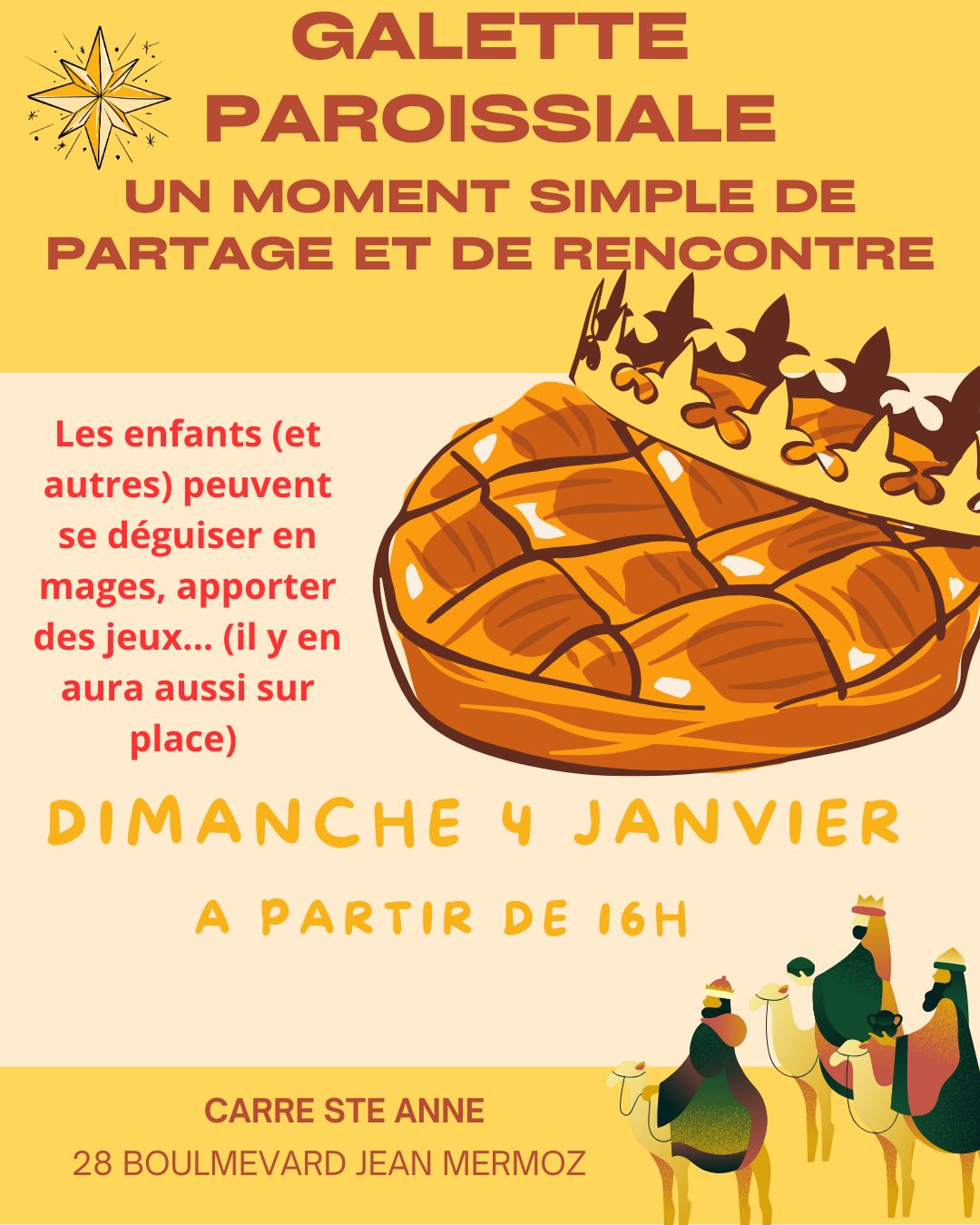Galette des rois paroissiale dimanche 4 janvier à 16h au Carré Ste Anne