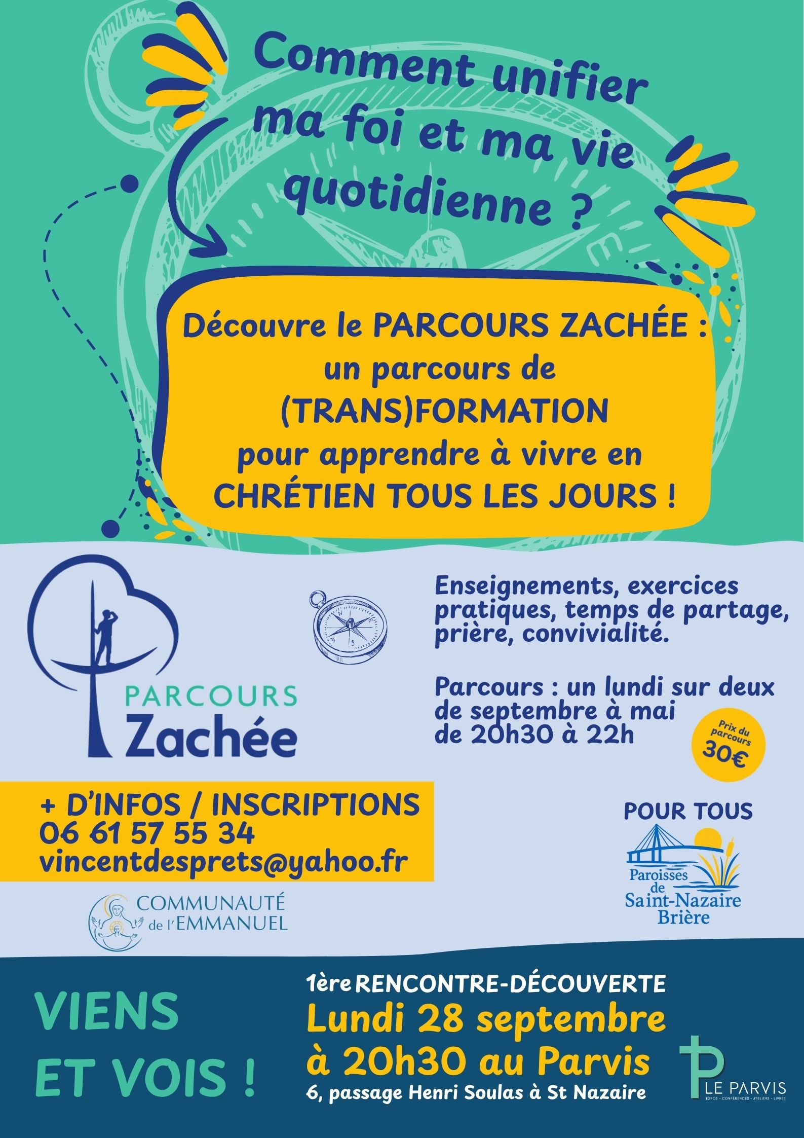 PARCOURS ZACHÉE- 1ère rencontre lundi 28 septembre à 20h30 au Parvis